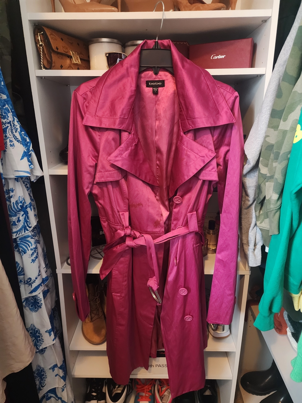 bebe Magenta Trench Coat with Belt